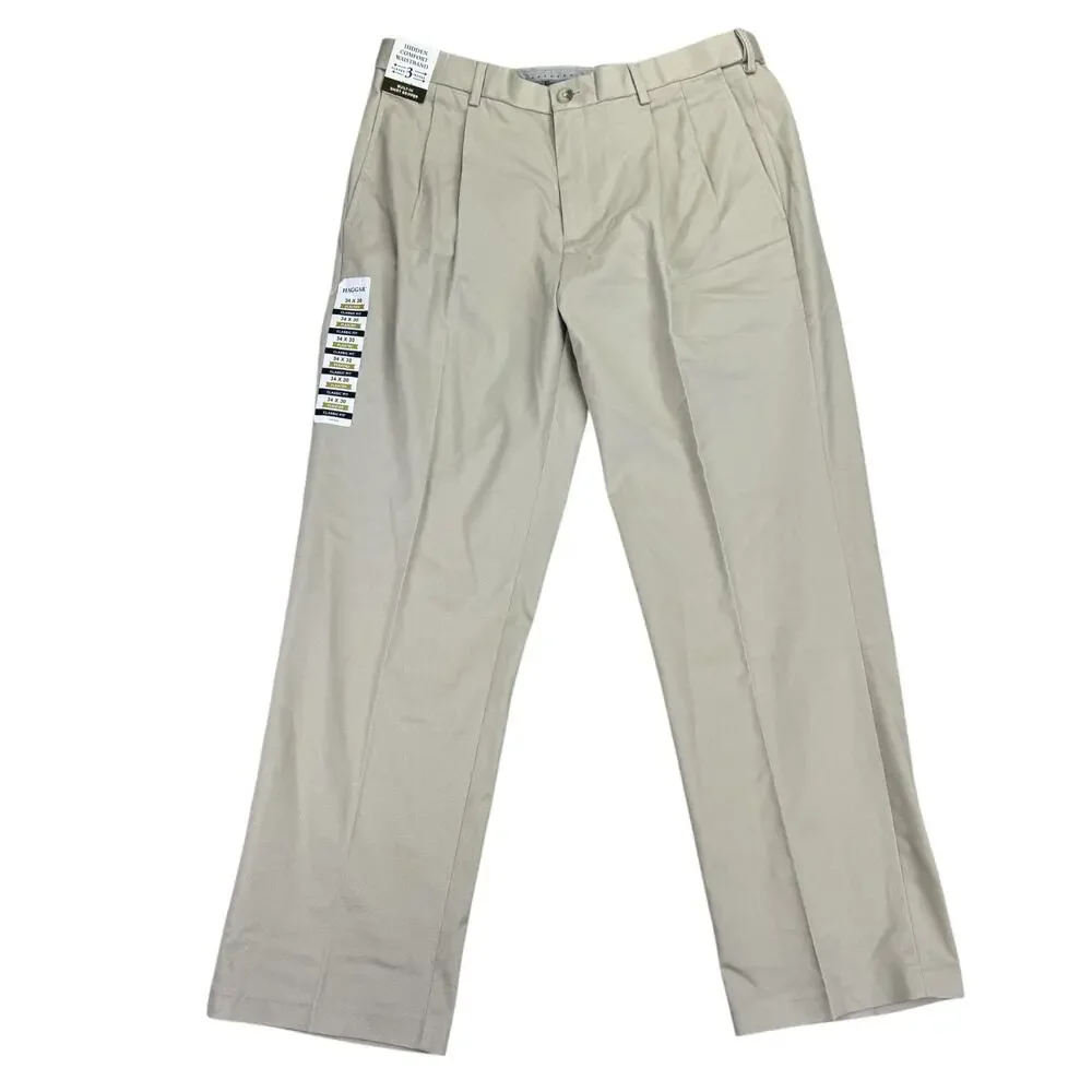 Haggar Mens Premium Iron Free Classic Fit Pleated Dress Pants Sand Beige 34x30
